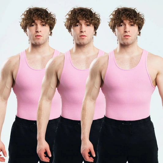 Pink 3-Pack Premium Men’s Cotton Spandex Tank Tops